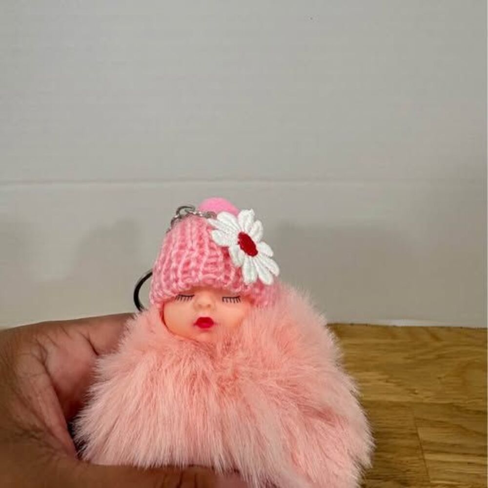 12 Assorted Baby Doll Pom-Pom Keychains Wholesale